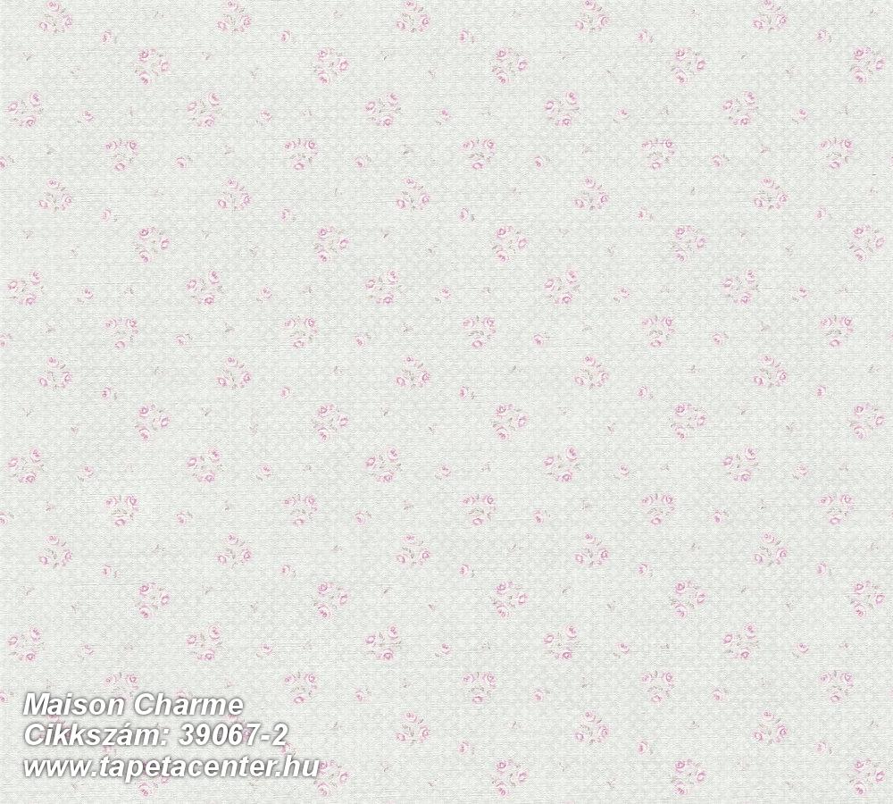 Retro,textil hatású,virágmintás,pink-rózsaszín,szürke,súrolható,vlies tapéta 
